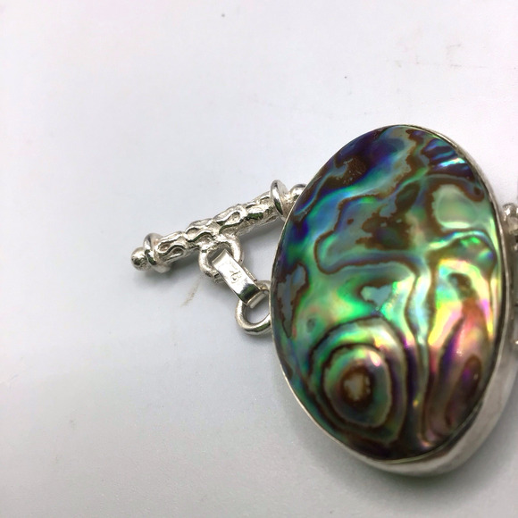 Sterling Silver Abalone Peridot Bracelet 925 Adjustable up to 8" - Picture 9 of 12